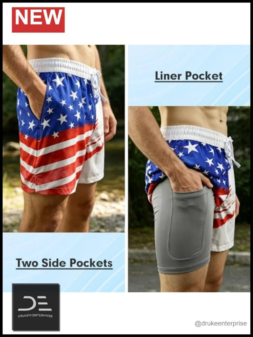 Quick Dry Swim Trunks with Pockets 2 in 1 Board Shorts for Men
